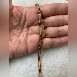 Sterling Silver Marked 925 Clear Stones & Simulated Garnet Bracelet‎